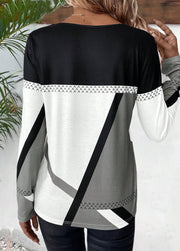 Patchwork Geometric Print Long Sleeve T Shirt