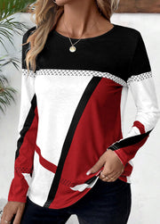 Patchwork Geometric Print Long Sleeve T Shirt