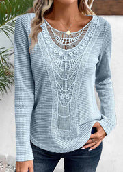 Lace Long Sleeve Round Neck T Shirt