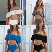 Plain Off Shoulder Ruffled Bikini