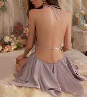 Sexy bow ice silk suspender pajamas