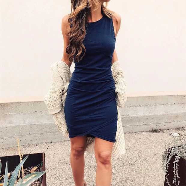 Women's Stylish Round Neck Slim Irregular Sleeveless Dress