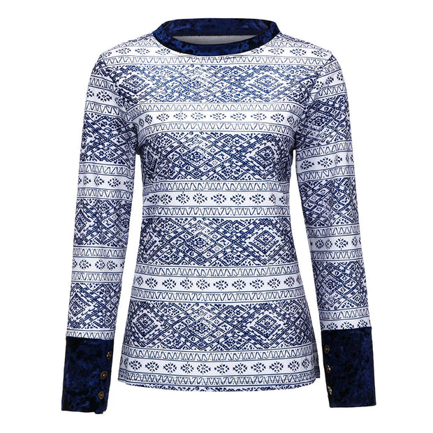 Printed Long Sleeve Contrast Color Long Sleeve T-Shirt