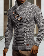 Mens Fashion Casual Stand Collar Button Sweater