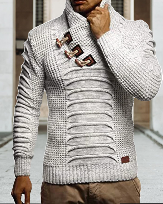 Mens Fashion Casual Stand Collar Button Sweater