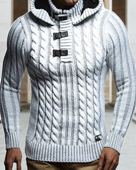 Men's Fashion Slim Stand Collar Hooded Sweater