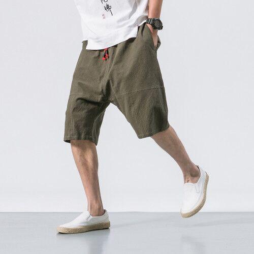 Mens Plain Cotton And Linen Casual Shorts