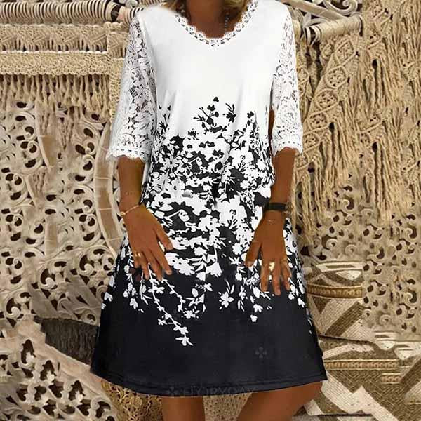 Sexy Casual Floral Tunic V-Neckline A-line Dress