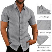 Men's Summer Plain Lapel Button Short Sleeve Shirt