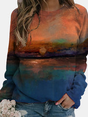 Retro Round Neck Long Sleeve Tapered Tie-dye Sweatshirts