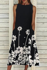 Neocozy Women's Printed Sleeveless Casual Large Size Long Dress