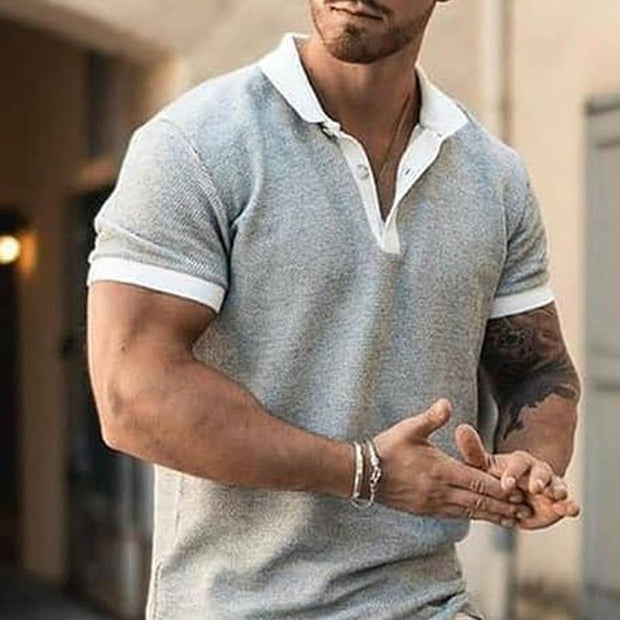 Mens fashion lapel solid color casual T-shirt