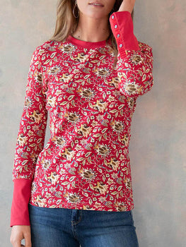 WomenS Print Round Neck Long Sleeve T-Shirt