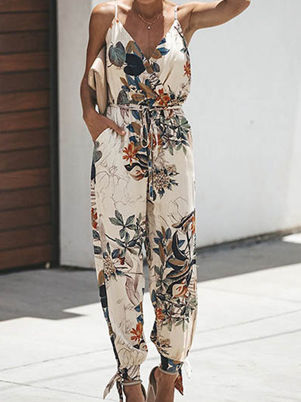 Ladies New Fashion Sexy Printed Halter V-neck Sling Jumpsuit