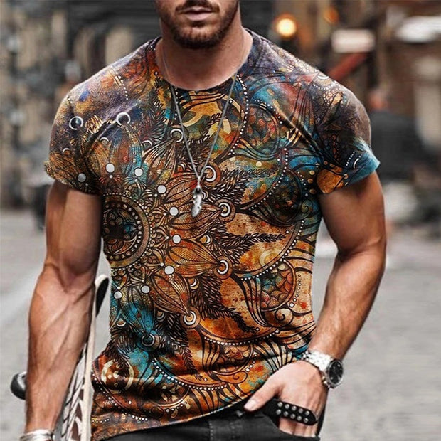 Mens Fashion Retro Casual Printed T-Shirt