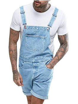 Men's Denim Bib Overall Shorts