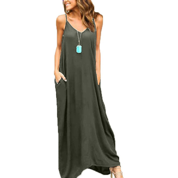 Fashion irregular sling pocket long dress