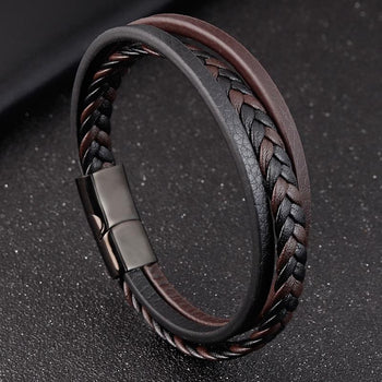 Creative Simple Titanium Steel Double Layer Men's Leather Bracelet