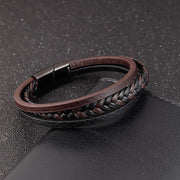 Creative Simple Titanium Steel Double Layer Men's Leather Bracelet