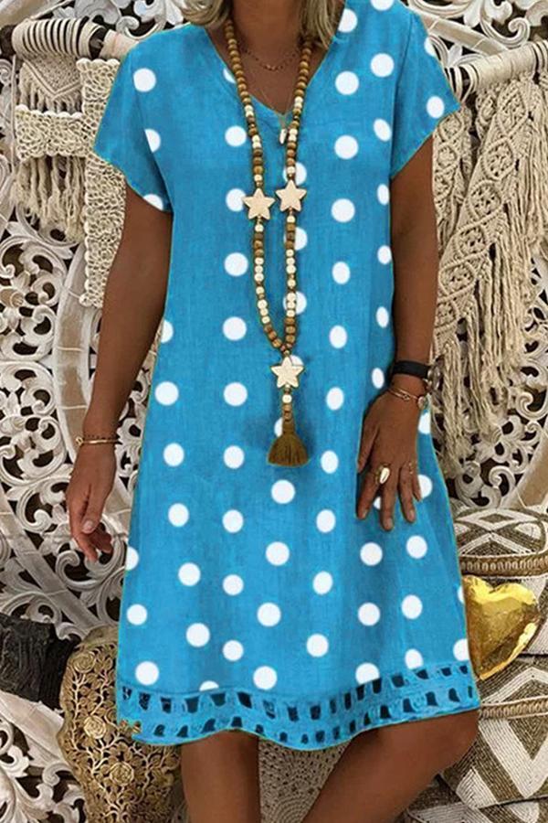 Knee Length Polka Dot Cut Out Flowy Dresses