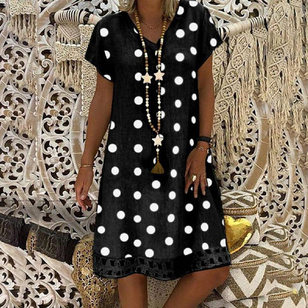 Knee Length Polka Dot Cut Out Flowy Dresses