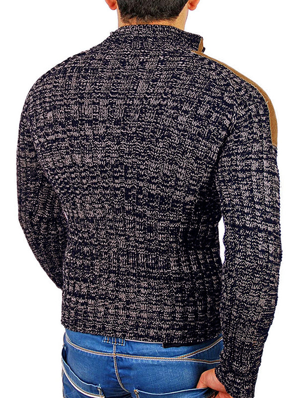 Men's Stand Collar Patchwork Button Knit Sweater