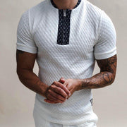 Textured Collarless Slim Fit Polo Shirt