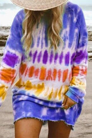 Ladies Casual Tie-Dye Printing Long Sleeve Dress