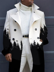 Mens Color Block Lapel Long  Coat