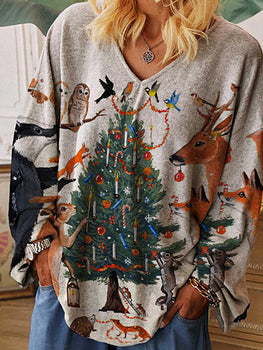 Vintage Round Neck Long Sleeve Printed T-shirt