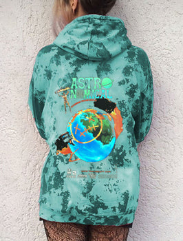 Fashion tie-dye printed mid-length hooded sweatshirt