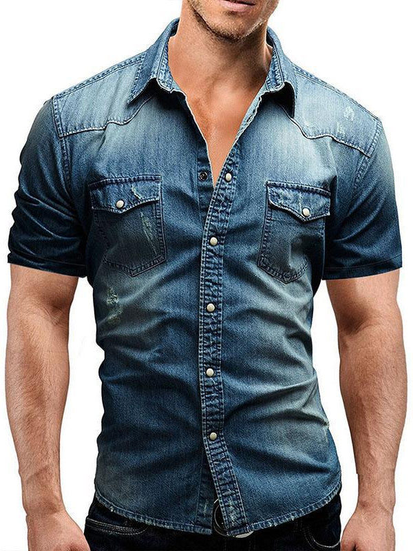 Men's Denim Short Sleeve Slim Shirt