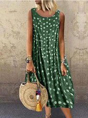 Neocozy Sleeveless Midi Polka Dot Dresses