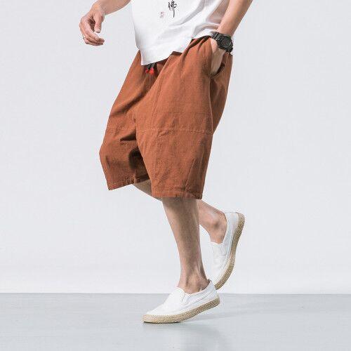 Mens Plain Cotton And Linen Casual Shorts