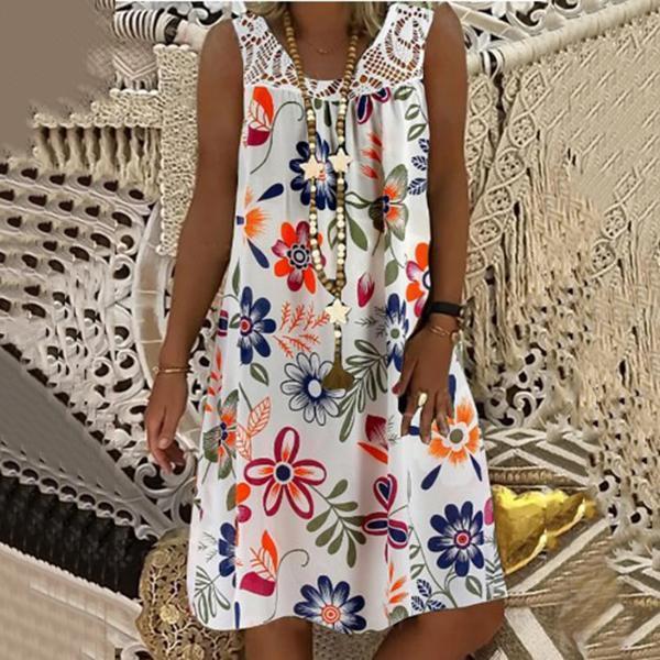 Women's Sleeveless Pullover Lace Printed Vest Dress