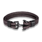 Men's Titanium Steel Cowhide Braided Anchor Bracelet