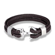 Men's Titanium Steel Cowhide Braided Anchor Bracelet