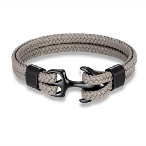 Men's Titanium Steel Cowhide Braided Anchor Bracelet