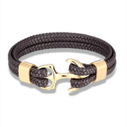 Men's Titanium Steel Cowhide Braided Anchor Bracelet