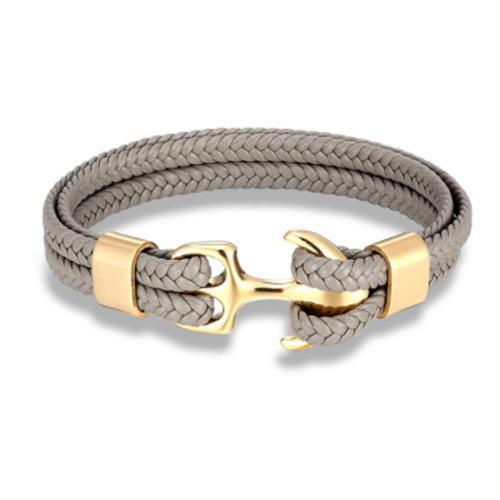 Men's Titanium Steel Cowhide Braided Anchor Bracelet