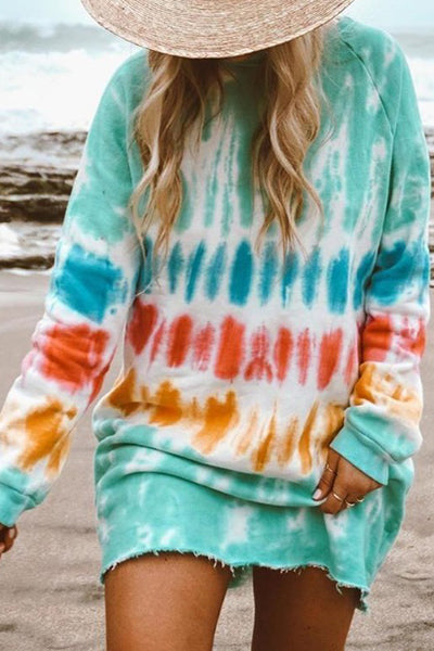 Ladies Casual Tie-Dye Printing Long Sleeve Dress