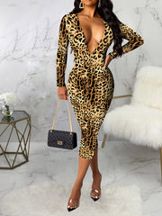 Leopard Print V-neck Bodycon Dress