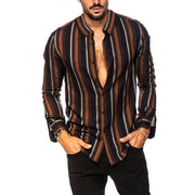 Men's Striped Slim Multicolor Lapel Long Sleeve Shirt