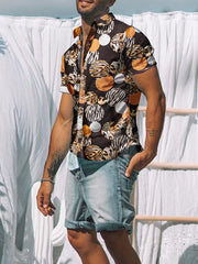 Fashion Mens Casual Short-Sleeved Floral Shirt