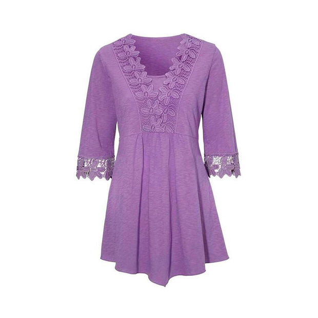 Lace Patchwork V-neck Half Sleeve Women Blouses