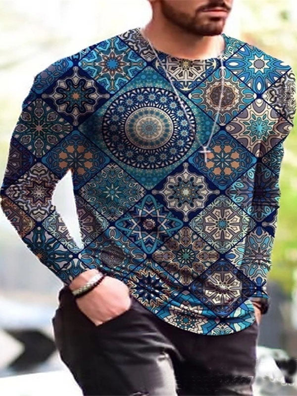 Mens Casual Long Sleeve Printed T-Shirt