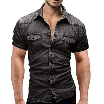 Men's Denim Short Sleeve Slim Shirt