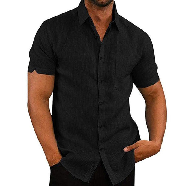 Men's Summer Plain Lapel Button Short Sleeve Shirt