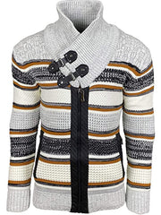 Mens Fashion Mixed Color Slim-Fit Zipper Sweater Coat