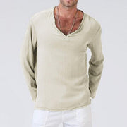 MANFLARE - Mens Summer Loose V-neck Long-sleeved T-shirt